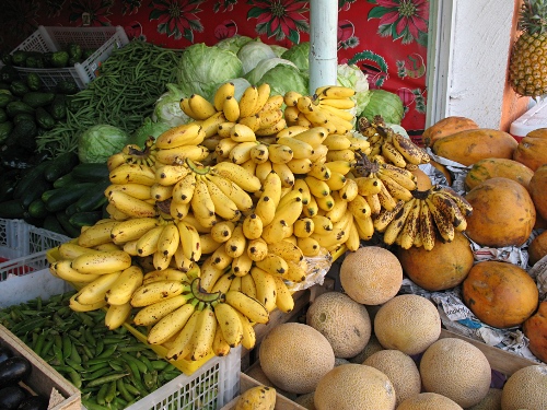 Small bananas on display.