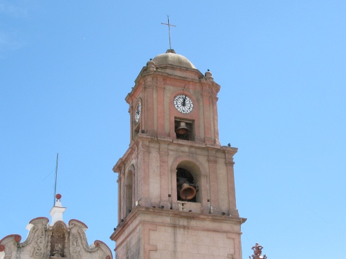 The bell tower or belfry of a church in Perote.