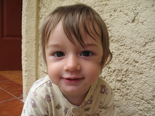 A close-up of our son Adam, near the front door of our house.