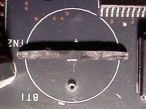 Empty battery socket of the SGI Iris Indigo R3000 motherboard.