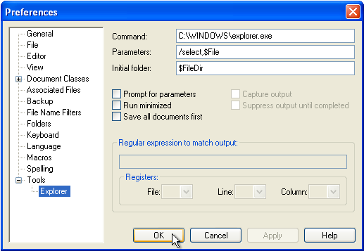 Parameters of the Explorer tool.