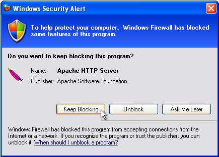 Windows Security Alert for the Apache HTTP server.